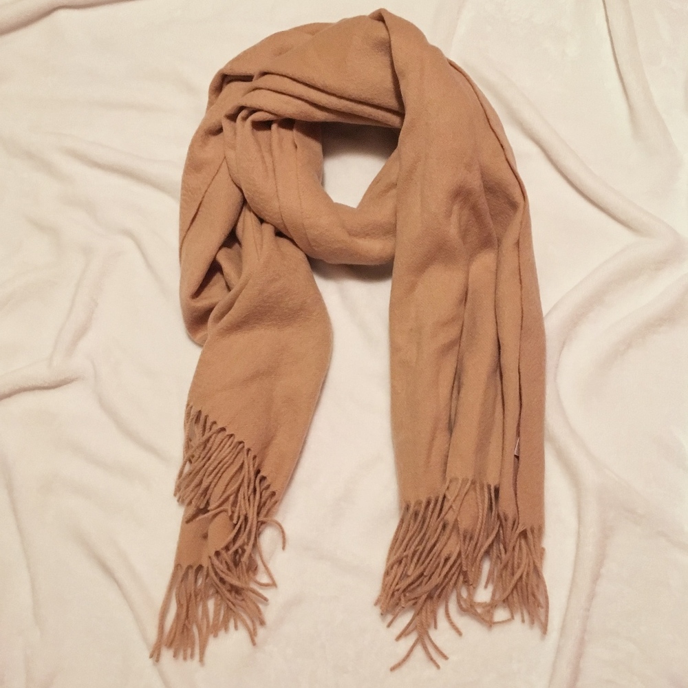 Camel 100% Cashmere Soft Rectangle Fringe Scarf